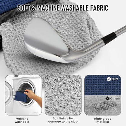 Golf Club and Golf Ball Cleaning Bag - Cleans Club Grooves, Golf Bag Accessories,Waterproof Clean Face Tech, Detachable Clip, Machine Washable,Golfer Gifts for Men(1-Pack,Dark Blue) - color: DARK BLUE