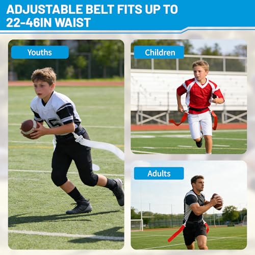 Flag Football Belts, 14 Player Adjustable Flag Football Set with 28 Flags for Youths Adults - Fits Up to 22-46" Waist - color: Red, White
