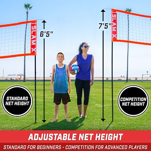 GoSports Slam X 4 Square Volleyball Game Set - 14 ft or 21 ft - Ultimate Backyard & Beach Game for All Skill Levels - color: 14 x 14 ft