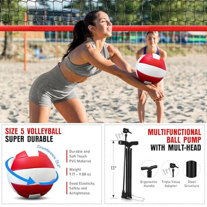 12Ft Beach Volleyball Net for Backyard, Portable Net Set, Freestanding Volleyball Training Equipment with Pump, Bag, Sports Game for Outdoor Indoor, Height Adjustable