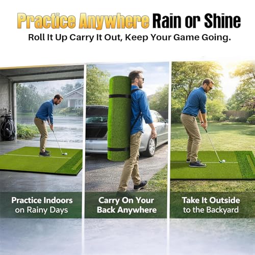 Golf Hitting Mat 6x4ft Golf Mats Practice Indoor Outdoor with 20mm EVA Base Golf Practice Mat with 9 Hitting Holes Ideal for All Levels