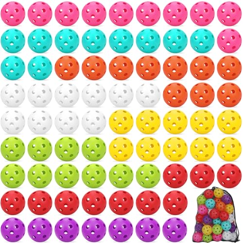 Coopay 20/40/80 Pack Mini Plastic Practice Baseballs, 1.65inch Small Soft Training Balls with Drawstring Bag for Baseball Hitting, Pitching & Batting Training, Indoor & Outdoor - color: Multicolor, style: 80 Pack