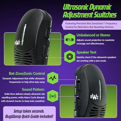 BWZ600 Direct Ultrasonic Bat Repeller - Featuring Bat-ZoneZonic™ Frequency Control for Precise Repelling of Bats (Midnight Black)