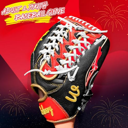 Full Grain Leather Baseball Softball Glove Adult Youth Infield Outfield - color: Red Black, size: 12.5 Inch