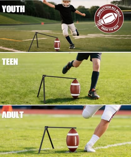 Football Kicking Tee, Portable Kickoff Tee Holder Stand with L-Shaped Leg, Metal Field Goal Kicking for Youth & Adults Training Practice, Black, 1 Pack