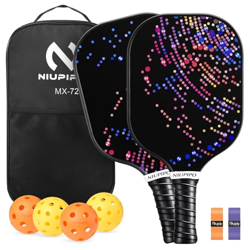 niupipo Pickleball Paddles Set of 2 or 4, USAPA Approved Fiberglass Pickleball Paddle Set with Balls and Bag, Polypropylene Honeycomb Core, Lightweight Pickleball Paddles for Beginners Men Women - color: Black