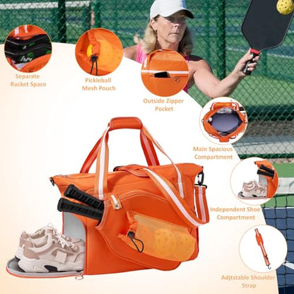 Pickleball Bag for Women Men,Pickleball Tote Bag with Shoe Compartment - color: Orange