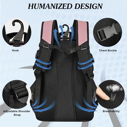 LARIPOP Basketball Backpack Large Basketball Bag with Ball Holder & Shoe Compartment for Youth Adults Men Women - color: Flesh Pink