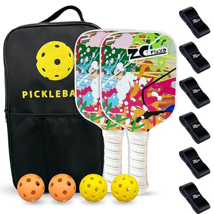Pickleball Paddles, Pickleball Paddles Set of 2/4, Fiberglass/Carbon Fiber Pickleball Set with Pickleball Balls, Pickleball Bag, Portable Pickleball Net Systerm, Grip Tapes, Pickleball Rackets - style: Pickleball-2P4B Carbon Fiber Face