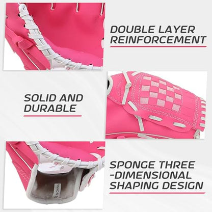 Baseball Glove + Ball Sets, Softball Glove, Baseball Mitt, 10.5''-12.5'' for Youth/Adult Training and Beginner Play, Synthetic Leather Softball Mitt - color: Rose red, size: 12.5"