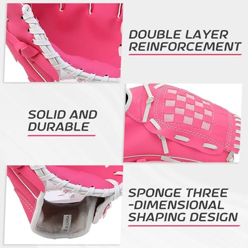 Baseball Glove + Ball Sets, Softball Glove, Baseball Mitt, 10.5''-12.5'' for Youth/Adult Training and Beginner Play, Synthetic Leather Softball Mitt - color: Rose red, size: 10.5"
