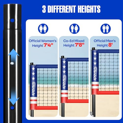SPOYNAL Outdoor Portable Volleyball Net Set with Adjustable Height Steel Poles, Volleyball, Anti-sag Winch System, Pump, Boundary Line, and Carry Bag for Backyard, Beach, Lawn Red&Blue