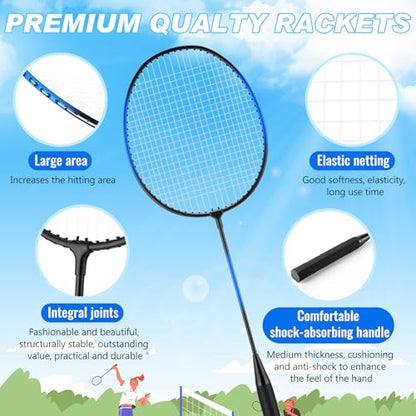 12 Pack Badminton Rackets Set Including Badminton Racquets, Nylon Shuttlecocks and Carry Bag for Outdoor Backyard Games Beginners - color: Blue Black, Red Black