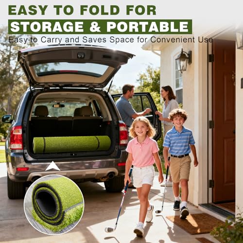 Heavy-Duty Golf Hitting Mat – Dual Turf Design Simulates Fairway & Rough for Real Course Feel, Indoor/Outdoor Practice Mat for Full Swing & Chipping Training, Easy Carry Strap - size: 5'×4'FT