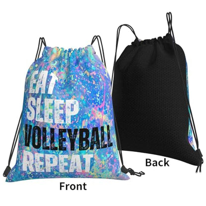 Eat Sleep Volleyball Repeat Drawstring Backpack Gym String Bag Sports Drawstring Sackpack For Women Men