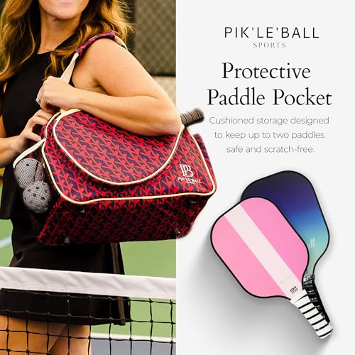 Pik’le’Ball Sport Premium Women's Pickleball Bag – Stylish and Versatile Sports Bag with Water Bottle Holder, Padded Paddle Pocket, and Spacious Design (fits 2+ Paddles!) - color: Court Couture Navy