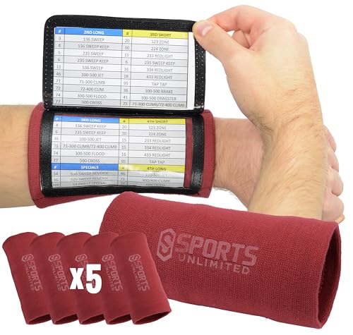 Sports Unlimited Adult Triple Wrist Coach, Football Wristbands for Plays, Baseball Wristbands, QB Arm Bands - color: Cardinal, size: 5 Pack