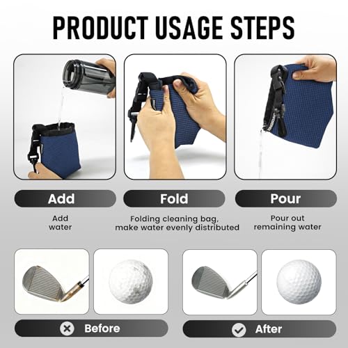Golf Club and Golf Ball Cleaning Bag - Cleans Club Grooves, Golf Bag Accessories,Waterproof Clean Face Tech, Detachable Clip, Machine Washable,Golfer Gifts for Men(1-Pack,Dark Blue) - color: DARK BLUE
