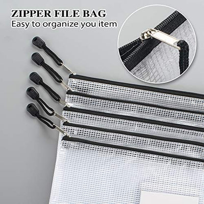 Sooez 20 Pack Mesh Zipper Pouch Bags, A4 Letter Size Zipper Bag with Label Pocket, Waterproof Pouches Classroom Organizer, Board Game Toy Storage, Document Bag Teacher School Office Supplies, Black - style: 20 Pack (All Black)