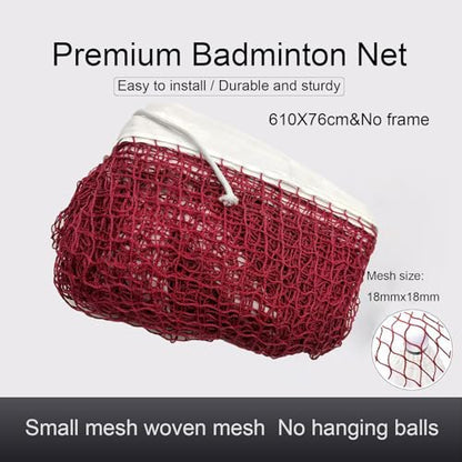 Outdoor Replacement Badminton Net, Indoor Standard Regulation Badminton Court Netting Only, for Backyard Beach Garden, 20 FT x 2.5 FT, Red Polypropylene with White Borders