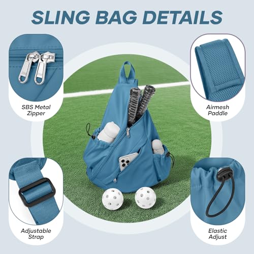 Pickleball Bag for Women Men, Crossbody Sling Bags Pickleball Paddle Bag Should Chest Bags Backpack - color: Peacock Blue