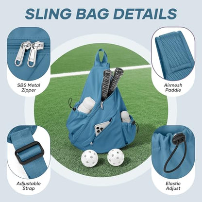 Pickleball Bag for Women Men, Crossbody Sling Bags Pickleball Paddle Bag Should Chest Bags Backpack - color: Peacock Blue