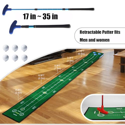 Putting Game, Indoor Green Putting Game Set, Detachable Golf Putting Mat - Includes 1 Putter, 6 Golf Balls, 3 Golf Cups, 1 Bag for Home Office Backyard with Family/Friends