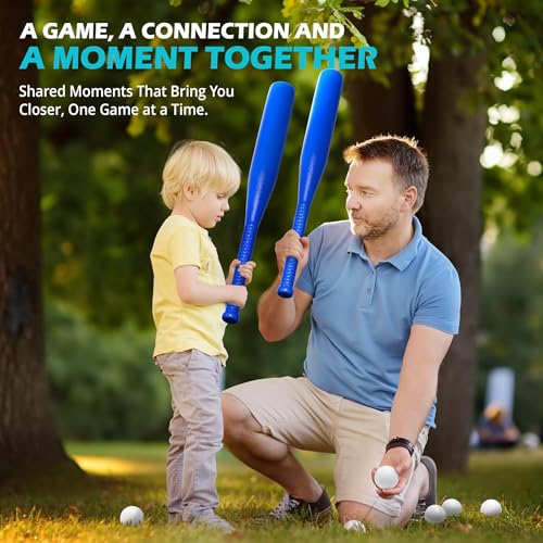BAMMAX Backyard Baseball Set Includes (2) 32" Plastic Bats & (6) Plastic Baseballs | Great for Backyard Games & Parties | Safer Alternative to Kids Baseball Bats | Great for 3-10 Years Kids