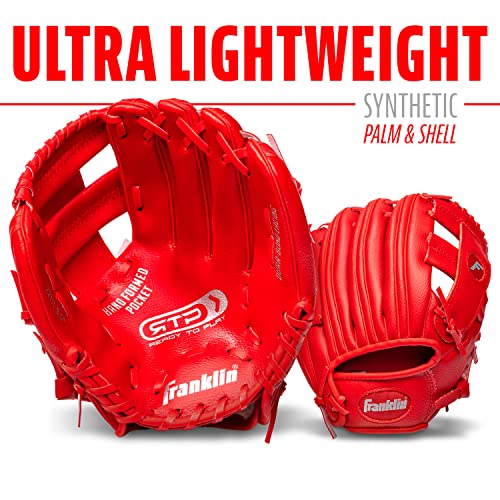 Franklin Sports Kids Baseball Gloves - RTP Youth Teeball Glove + Ball Set - Boys + Girls Teeball Mitt - 9.5" - color: Red