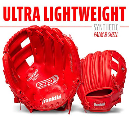 Franklin Sports Kids Baseball Gloves - RTP Youth Teeball Glove + Ball Set - Boys + Girls Teeball Mitt - 9.5" - color: Red