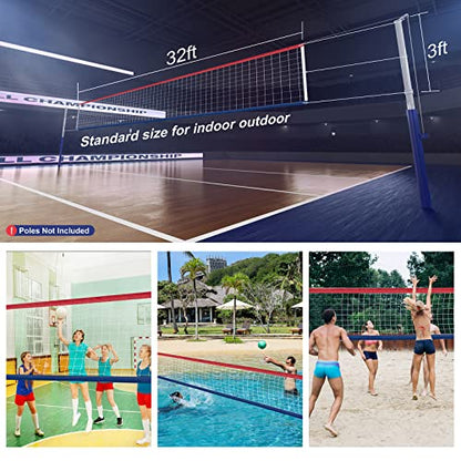 Upgraded Professional Volleyball Net Outdoor Heavy Duty – Weatherproof, Extended Stainless Steel Cable and Reinforced Full Borders, Ideal for Indoor & Outdoor Play, 32x3FT, Net Only