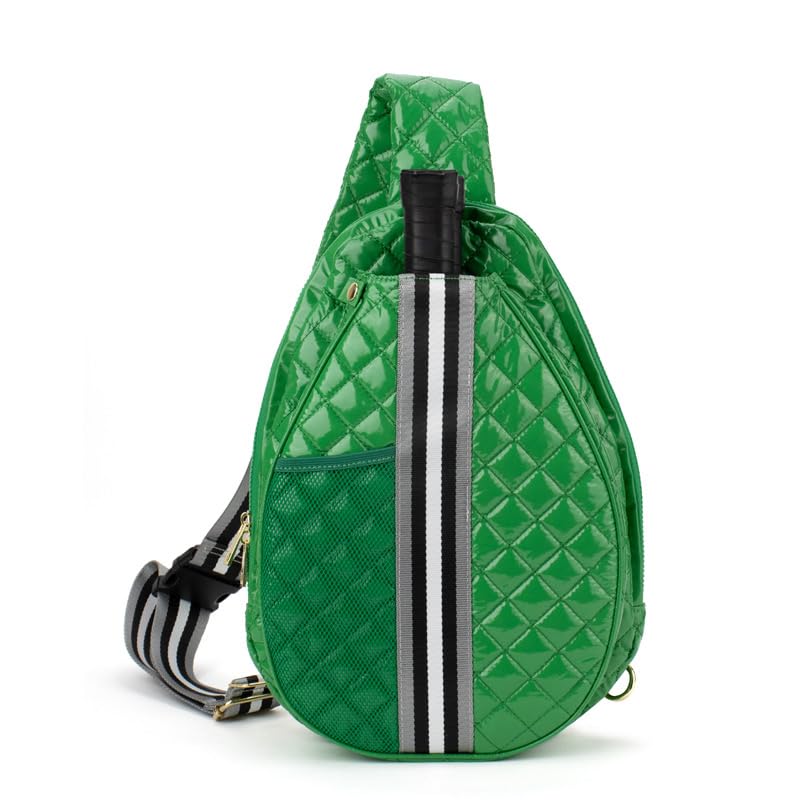The Brooklyn Pickleball Puffer Sling Bag – Lightweight, Water-Resistant Bag for Paddles, Balls & Bottles with an Adjustable Strap (Kelly Green) - color: Kelly Green