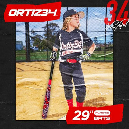 Ortiz34 Bat & Ball Set - Graffiti Plastic Bat & Ball Homerun Set- David Ortiz Backyard Baseball Set for Youth, Kids, Teenagers, Adults (Bat & Ball Set, Blue) - color: Red, style: Bat & Ball Set