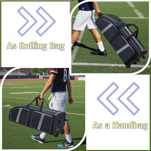 Football Bag 35" with Wheels - Football Gear Bag Heavy-Duty Rolling Equipment Bag for Team Sports, Multi-Pocket Duffle for Soccer, Baseball, Youth & Adult Athletes