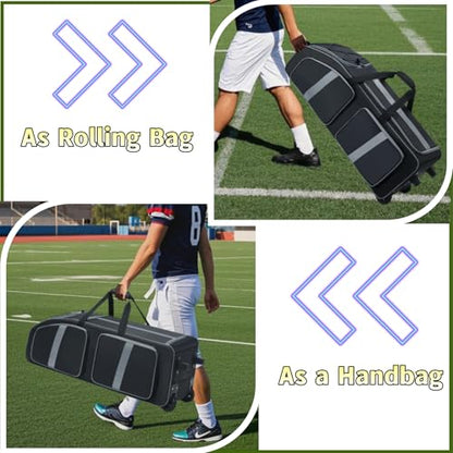 Football Bag 35" with Wheels - Football Gear Bag Heavy-Duty Rolling Equipment Bag for Team Sports, Multi-Pocket Duffle for Soccer, Baseball, Youth & Adult Athletes