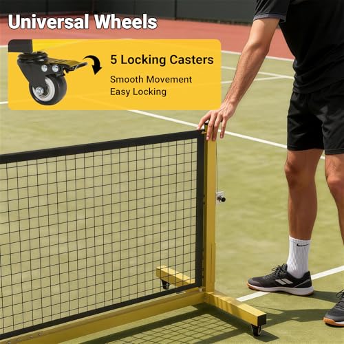 Pro Pickleball Net - 22ft Tournament-Grade, Heavy Duty Steel Frame, 30-ply Sturdy Net, Hand Winch System, Universal Wheels, 600D Carrying Bag, Perfect for Indoor & Outdoor Use, Black/Yellow
