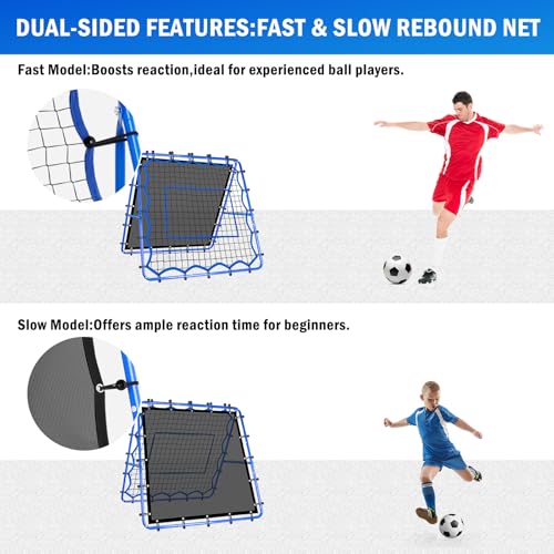 Volleyball Baseball Rebounder Net, Softball Rebounder Pitchback Net Quick Adjustments, Quick Adjustments Lacrosse Bounce Back Practice Equipment, Ideal for Outdoor Indoor and Backyard Training - size: 4FTx4FT, style: Dual-Sided Multi-Sport Rebounder