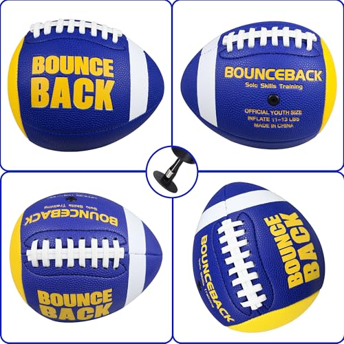 BOUNCEBACK Training Football, Youth Size & Official Size, Fatherless Football PassCatch Solo Enhancing Passing Catching(with Pump) - style: Blue Yellow-7#(Ages 5-14)