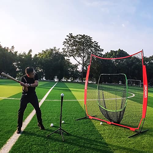 7x7ft/8x8ft Baseball Softball Net with Steel Frame for Batting, Hitting, Pitching, Portable Baseball Batting Net with Carry Bag, Great for All Levels - size: 7FT Red