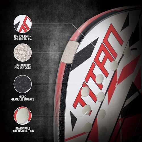 AMA SPORT Beach Tennis Racket Carbon Fiber with EVA Foam Core Texture Beach Tennis Paddle Raquete with Carry Bag (Red)