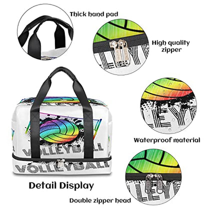 AUUXVA Rainbow Volleyball Sports Gym Duffel Bag with Shoes Compartment, Sport Ball Travel Bag for Men, Women, Boys, Girls, Teens, Overnight, Weekend, Yoga, Workout, Training Handbag