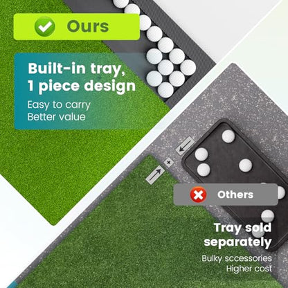 Golf Hitting Mat with Ball Tray, 5x4 / 6x4 ft, 26mm / 31mm Thick, Pro & Elite Turf with Swing Path Line, Premium Golf Practice Mat for Indoor & Outdoor Swing, Chipping, Training - style: 5×4 ft PRO Turf – 26mm