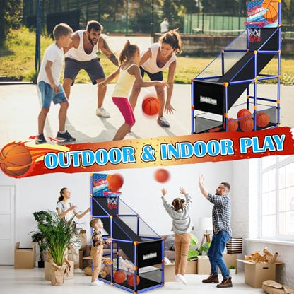 Arcade Basketball Game Set for Kids, Boy Toys Basketball Hoop with 4-5 Balls for 3-12 Years Old, Adjustable Height w/Pump & Storage Net for Kids Indoor Outdoor Sports Play, Christmas Birthday Gifts