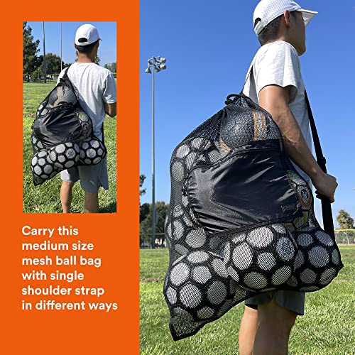 Fitdom Extra Large Heavy Duty Mesh Bag. Best for Soccer Ball, Water Sports, Beach Cloth, Swimming Gears. Adjustable Shoulder Strap. Secure Side Pocket - style: 34" X 24" Medium