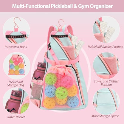 EdenRiver Pickleball Bag for Women Pickleball Backpack with Water Bottle Holder and Drawstring Mesh Bag for Pickle ball Accessories
