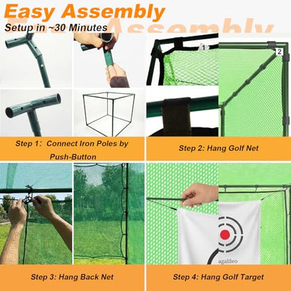 Gagalileo Golf Cage Net with Steel Frame and Target: 10X10X10FT Heavy Duty Practice Net for Backyard Driving & Indoor Driving Range Outdoor Training - style: 10X10X10FT With Bottom