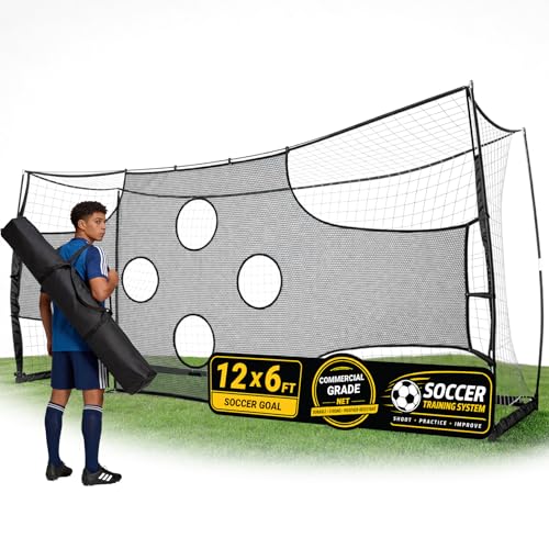 Soccer Goal with Precision Target, 12x6 ft/ 16x7 ft Soccer Net with Carry Bag & Ground Stakes, Quick Setup, Portable Soccer Goal for Youth Adults Practice, Games, Skill Improvement - color: Black, size: 12 x 6 ft