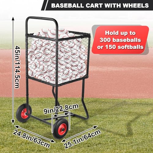 Sports Ball Locker with Wheels, Pro Rolling Sports Batting Practice Balls Cart Holder 300 Baseballs/150 Softballs Heavy-Duty Portable Baseball Storage Rack for Caddy Gym School Club 22''x24''x45''