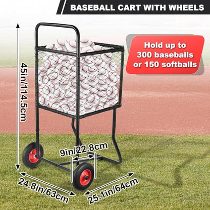 Sports Ball Locker with Wheels, Pro Rolling Sports Batting Practice Balls Cart Holder 300 Baseballs/150 Softballs Heavy-Duty Portable Baseball Storage Rack for Caddy Gym School Club 22''x24''x45''