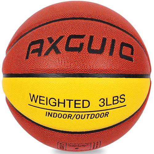 3LBS/2.2LBS Weighted Heavy Basketball 29.5/28.5" Training Equipment for in& Outdoor Improving Dribble Up Handling Dribbling, Passing&Rebounding Skills Weighted Training Basketball (Size 7/6) - color: 3LBS-Weighted Basketball-Brown,Yellow, size: Size 7 Adu